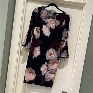 Calvin Klein Black Floral Long Sleeve Dress